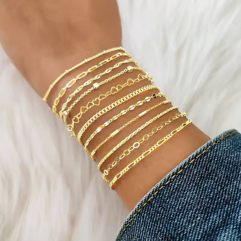 Juego de 11 pulseras 14k