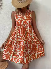 Minivestido con estampado bohemio para mujer, vestido elegante sin mangas con cuello en V y volantes, vestido sin mangas informal holgado de talla grande para fiesta en la playa